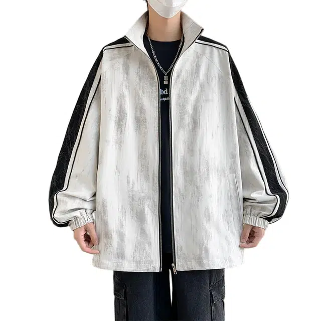 棉基因 美式高街复古条纹做旧扎染宽松简约翻领防风休闲百搭小香风夹克 男女同款