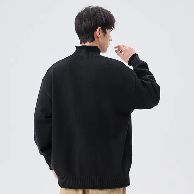 棉基因 学院风立领针织线衣简约基础款纯色夹克外套宽松慵懒风松弛感春秋冬款上衣舒适亲肤双拉头落肩长袖保暖开衫毛衣 男女同款