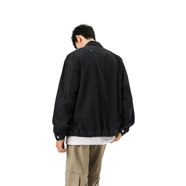 棉基因 美式复古校园风水洗做旧宽松简约高街潮流时尚翻领百搭单排扣痞帅高级氛围感牛仔外套 男女同款