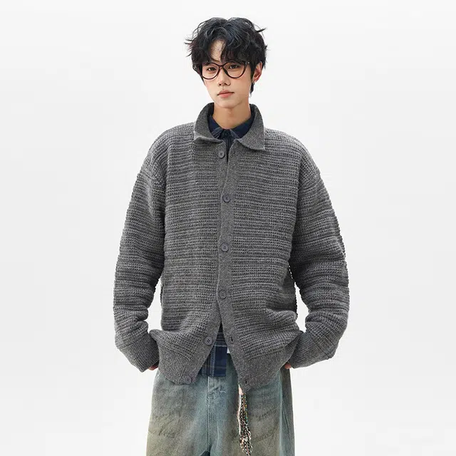 棉基因 老钱风高级感纹理设计款针织开衫时尚百搭简约长袖立领拉链保暖宽松休闲毛衣 男女同款