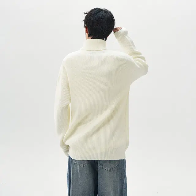 棉基因 美式学院文艺风高级感针织纹理纯色简约长袖立领套头上衣保暖舒适柔软宽松休闲毛衣 男女同款