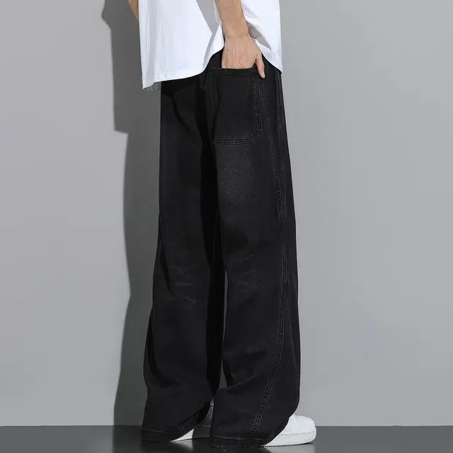 棉基因 复古美式高街运动宽松舒适直筒休闲通勤百搭垂感户外出行简约抽绳系带牛仔裤 男女同款