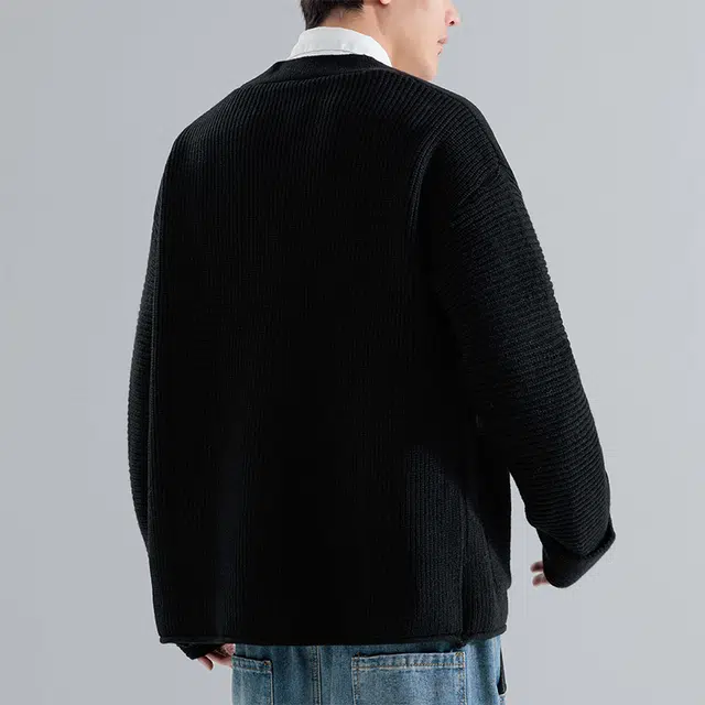 棉基因 美式复古简约高级纯色学院风慵懒风软糯时尚舒适保暖针织开衫宽松百搭休闲毛衣 男女同款