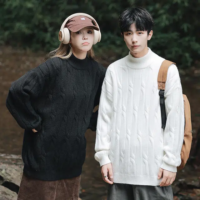 棉基因 文艺风不规矩结构设计款慵懒软糯纯色百搭打底针织上衣保暖防寒时尚宽松休闲毛衣 男女同款