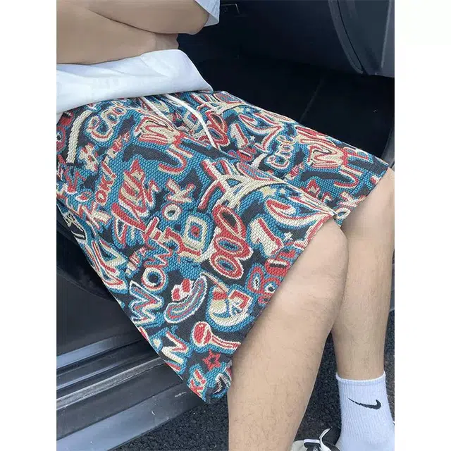 臣目 夏威夷民族风短裤夏季潮牌美式复古痞帅风设计感小众重磅五分裤裤子 男女同款