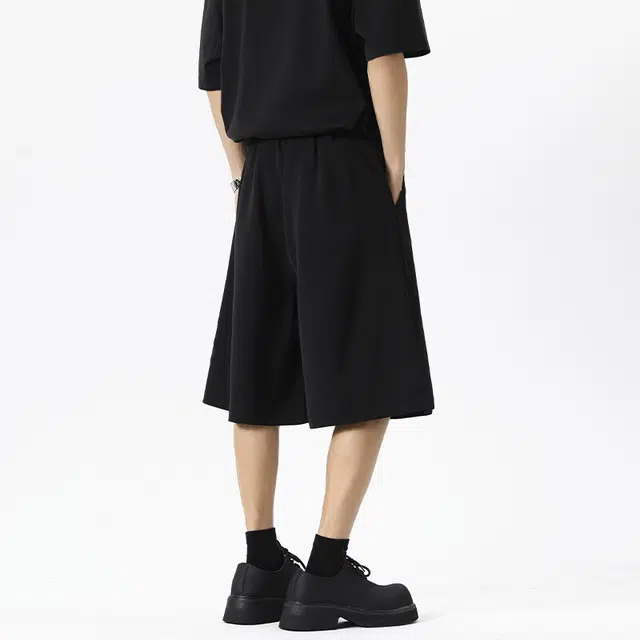 臣目 高级感舒适百搭时尚中腰宽松纯色拉链适中五分休闲短裤 男款