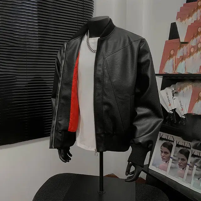 臣目 秋季痞帅棒球领短款皮衣外套美式机车骑行服飞行夹克 男女同款