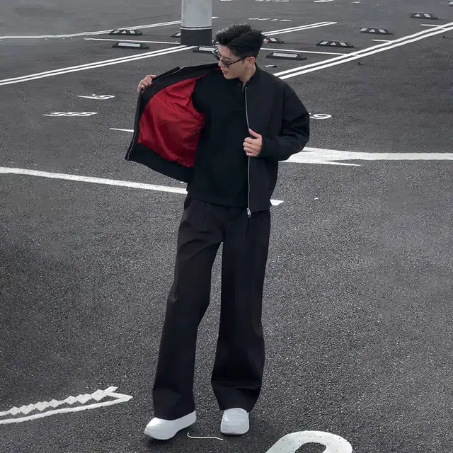 臣目 秋季解构设计感短款外套立领工装棒球服美式红内哈灵顿飞行夹克 男女同款