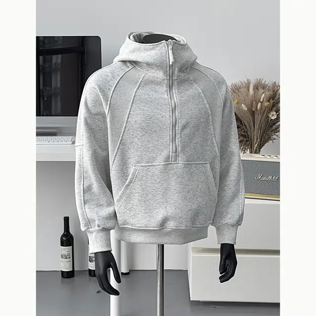 臣目 潮牌美式高街重磅连帽纯色舒适长袖卫衣 男款