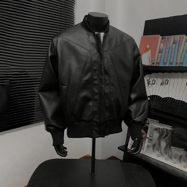 臣目 秋季痞帅棒球领短款皮衣外套美式机车骑行服飞行夹克 男女同款