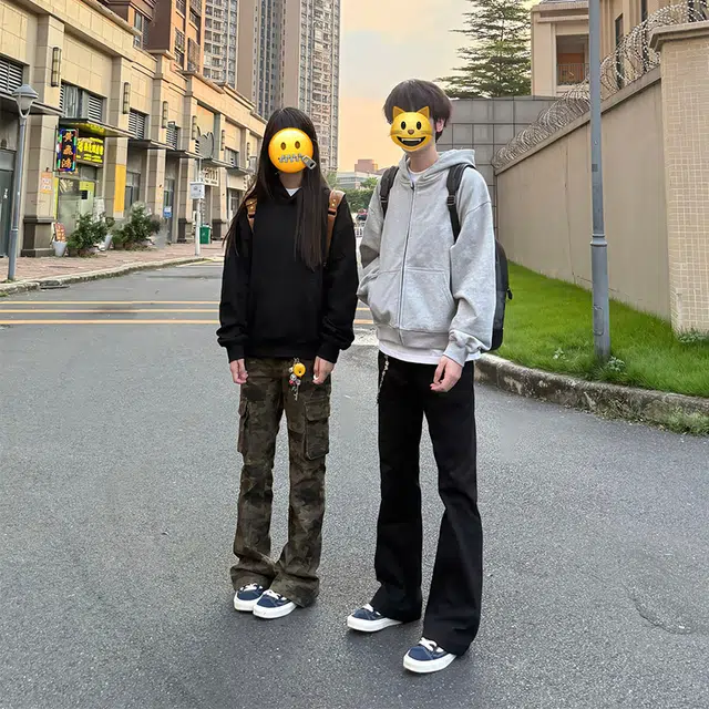 臣目 美式迷彩工装裤直筒潮牌痞帅炸街弯刀裤窄版修身微喇牛仔裤 男女同款