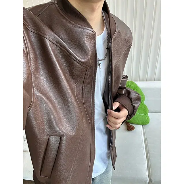 臣目 美式复古皮衣解构高级感痞帅机车服短款飞行员夹克外套 男女同款