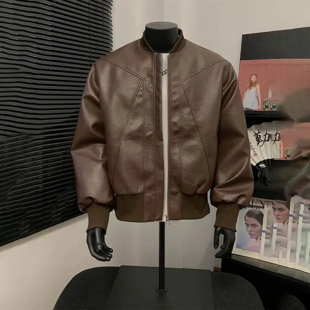 臣目 秋季痞帅棒球领短款皮衣外套美式机车骑行服飞行夹克 男女同款
