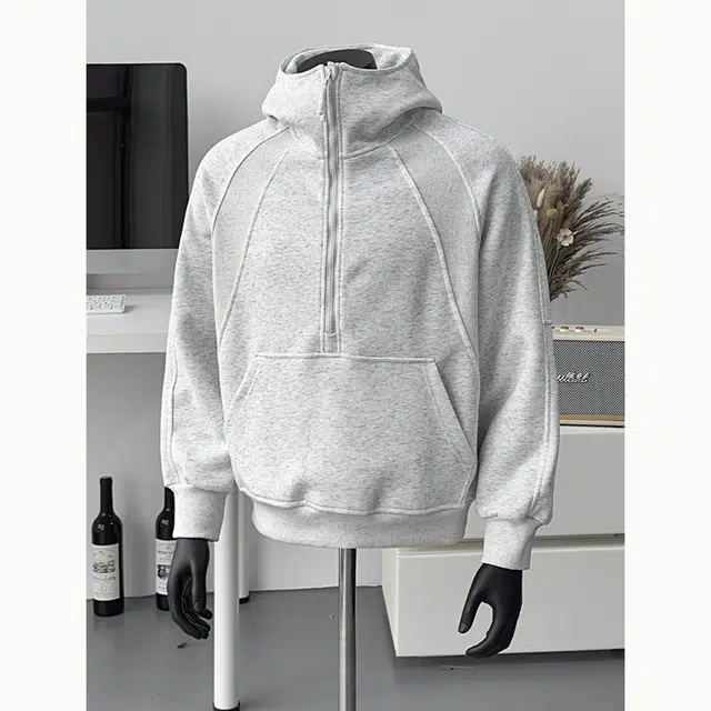 臣目 潮牌美式高街重磅连帽纯色舒适长袖卫衣 男款