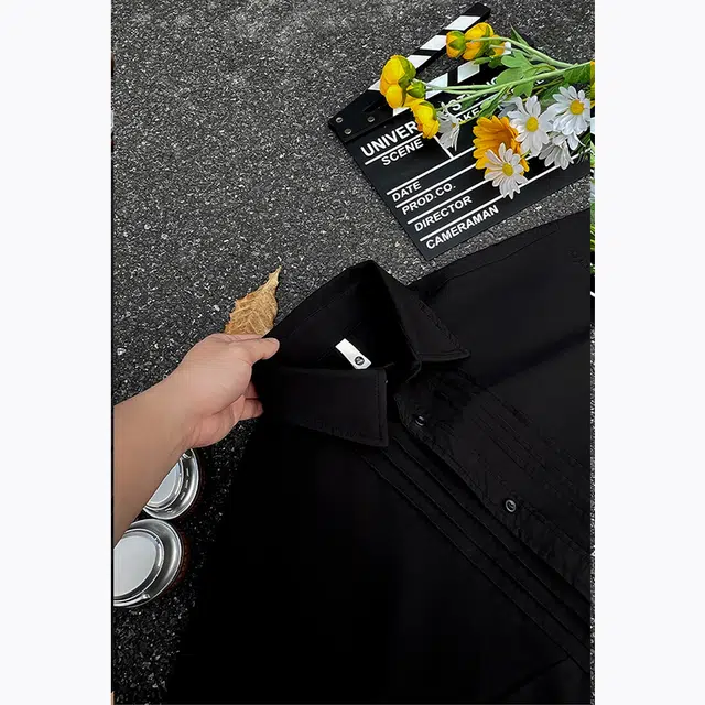 臣目 美式简约褶皱纯色短袖衬衫 男款