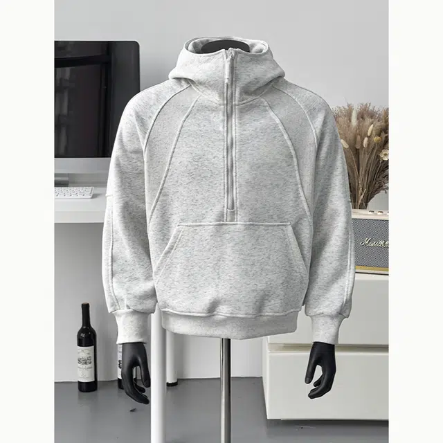 臣目 潮牌美式高街重磅连帽纯色舒适长袖卫衣 男款