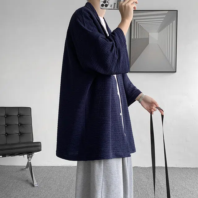 臣目 纯色冰丝薄款衣宽松高级感痞帅防晒外套短袖衬衫 男款