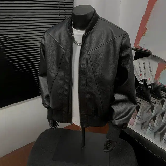 臣目 秋季痞帅棒球领短款皮衣外套美式机车骑行服飞行夹克 男女同款