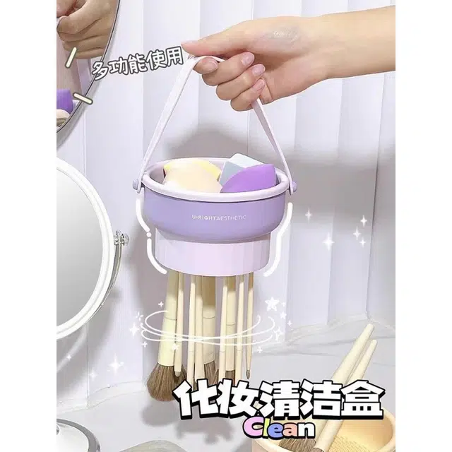 舒小奢化妆刷收纳筒防尘桌面置物架美妆蛋清洗刷子晾晒架洗晾一体收纳盒便携便利便捷方便