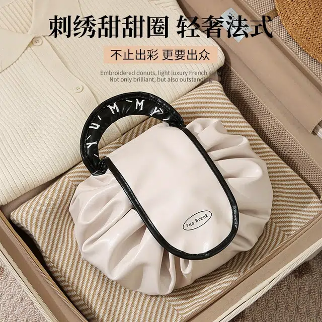 舒小奢懒人化妆包便携式大容量旅行出差抽绳一片式洗漱收纳包轻奢 防尘收纳便携