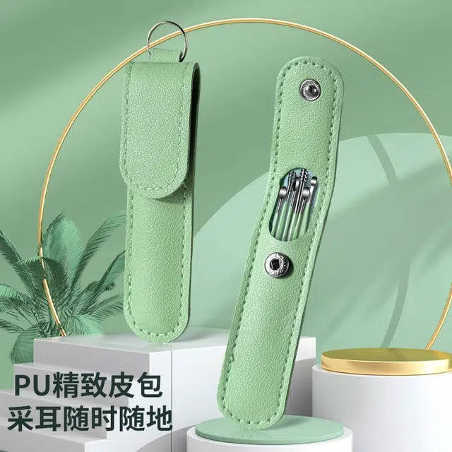 舒小奢耳勺六件套采耳工具不锈钢挖耳勺皮包清洁器家用黄耳挖不伤耳发光多款式
