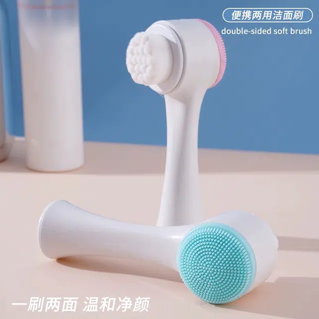 舒小奢 硅胶双面洗脸刷软毛洁面仪男女通用手动按摩脸部毛孔深层清洁神器深层洁面无刺激柔软刷毛便携式美容工具易清洗旋转按摩化妆工具