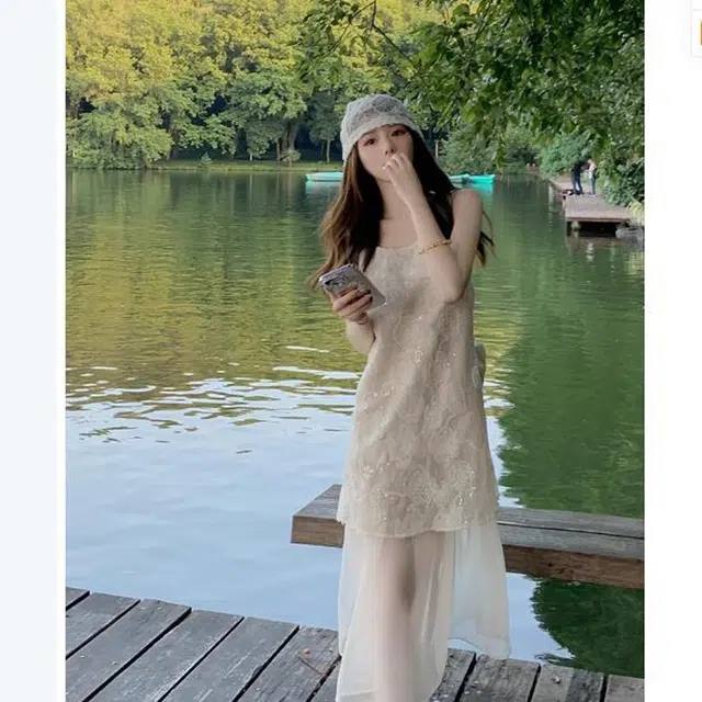 珠蒂美 富家千金裙子重工网纱拼接亮片绣花夏高级感法式气质海边度假长裙无袖连衣裙 女款