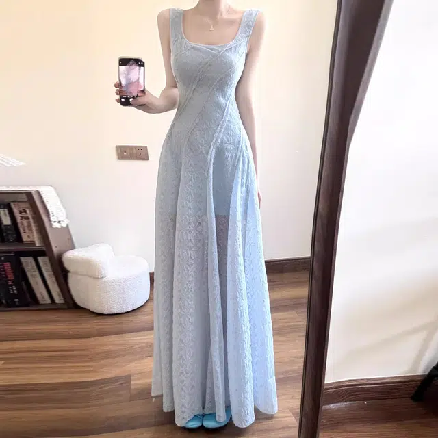 珠蒂美 法式独特蕾丝女夏季气质高级感海边度假风长裙吊带连衣裙 女款