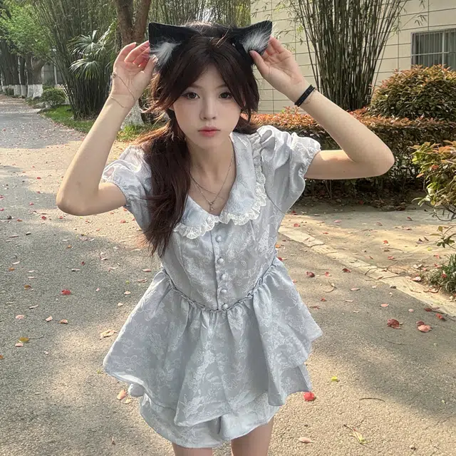 珠蒂美 蓬蓬裙法式茶歇娃娃领复古仙女裙裙装套装 女款