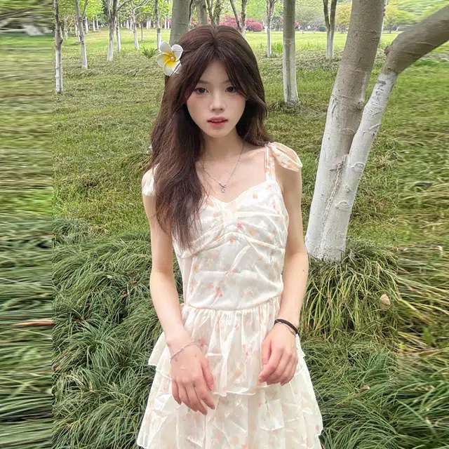 珠蒂美 富家千金碎花设计感显瘦蛋糕裙吊带连衣裙 女款 花色