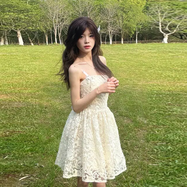 珠蒂美 法式高级感蕾丝女夏日绝收腰生日公主蓬蓬裙子无袖连衣裙 女款