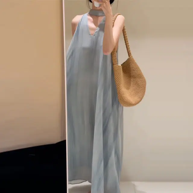 珠蒂美 慵懒风法式海边度假仙女长裙无袖连衣裙 女款