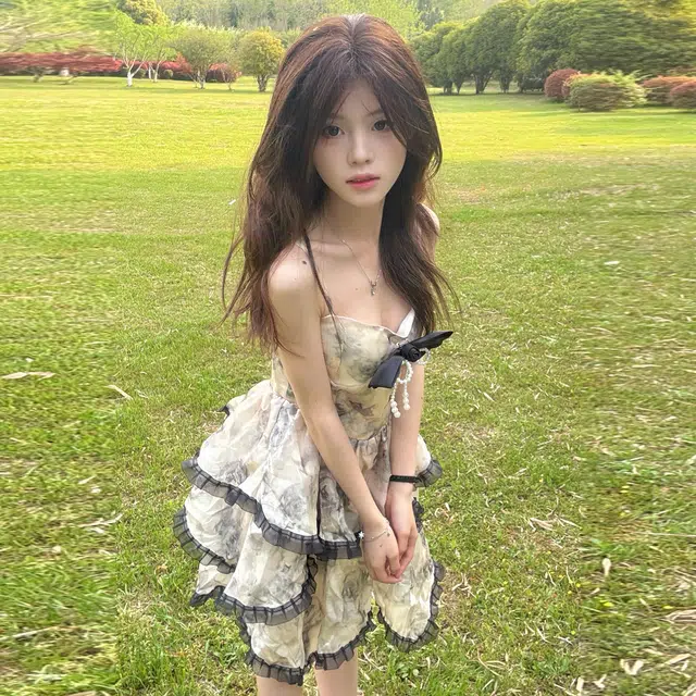 珠蒂美 法式碎花女夏季小个子收腰蛋糕吊带连衣裙 女款
