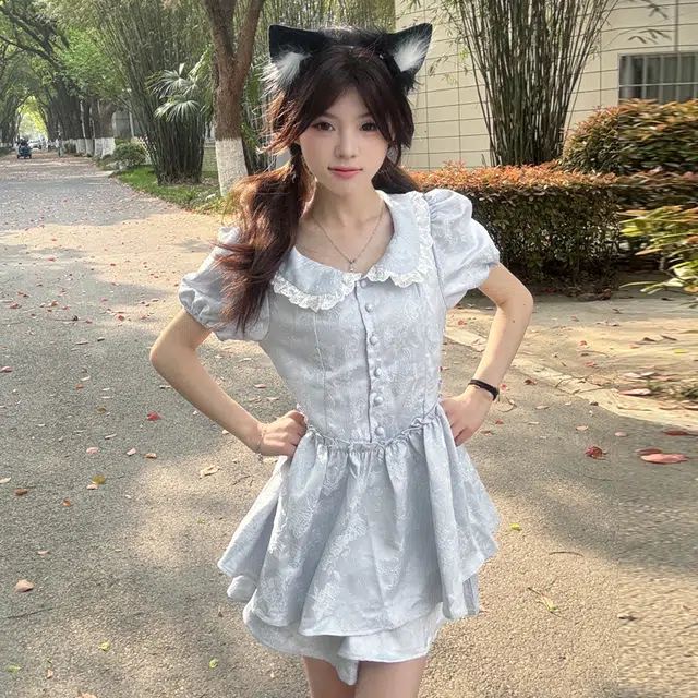 珠蒂美 蓬蓬裙法式茶歇娃娃领复古仙女裙裙装套装 女款