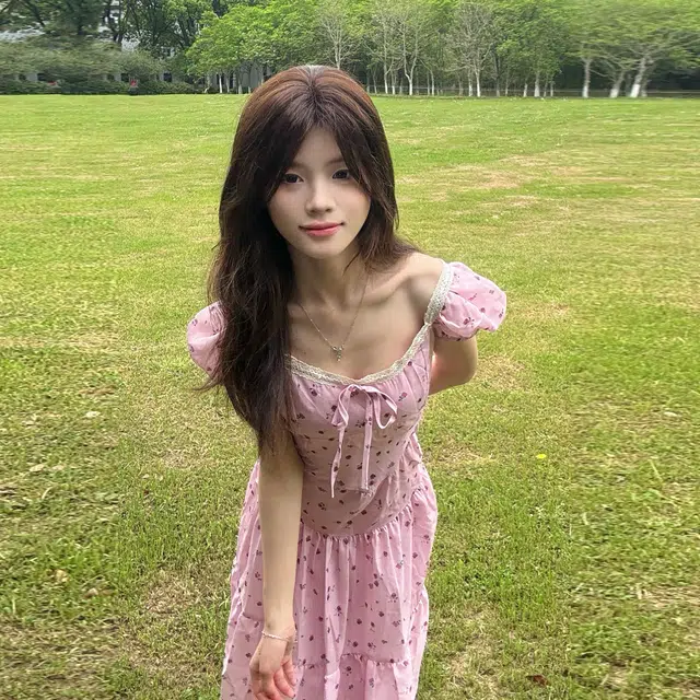 珠蒂美 法式气质公主风粉色碎花女夏季小个子温柔风短袖连衣裙 女款