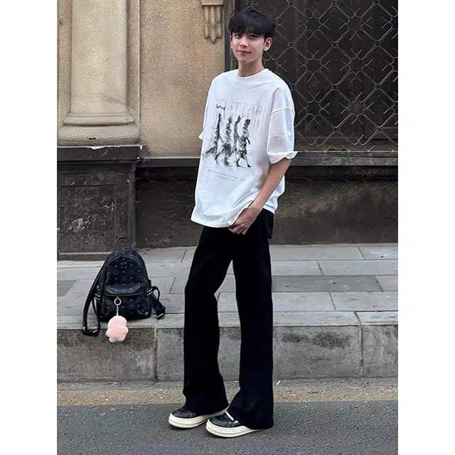 单爵 美式高街修身提裆微喇裤薄款直筒裤夏牛仔裤 男女同款