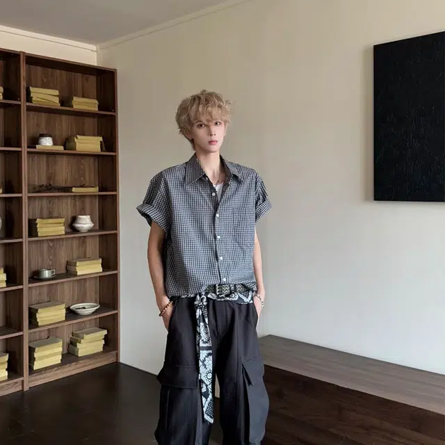 单爵 格子美式正肩衬衣松弛感穿搭韩系外套高级感短袖衬衫 男女同款