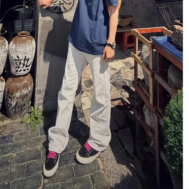 单爵 修身直筒薄款高街微喇裤牛仔裤 男女同款