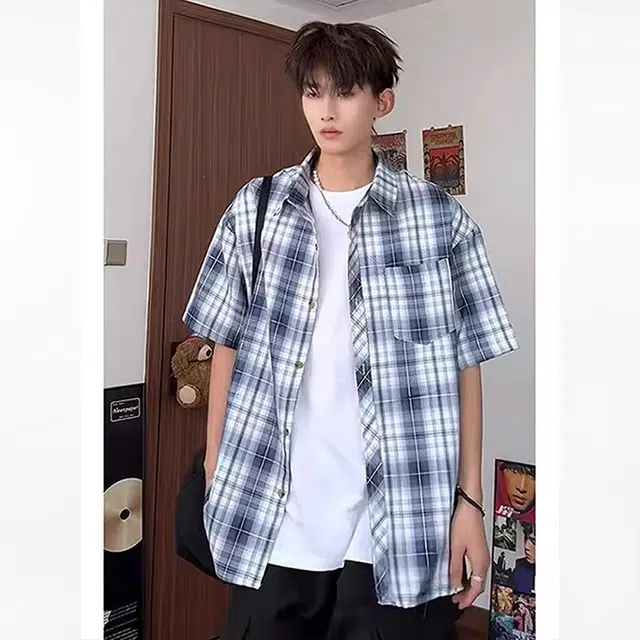 单爵 格子薄款少年感穿搭防晒衬衣外套夏季短袖衬衫 男女同款