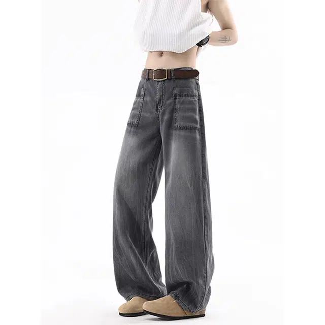 单爵 美式潮牌直筒宽松水洗垂感休闲薄款牛仔裤 男女同款