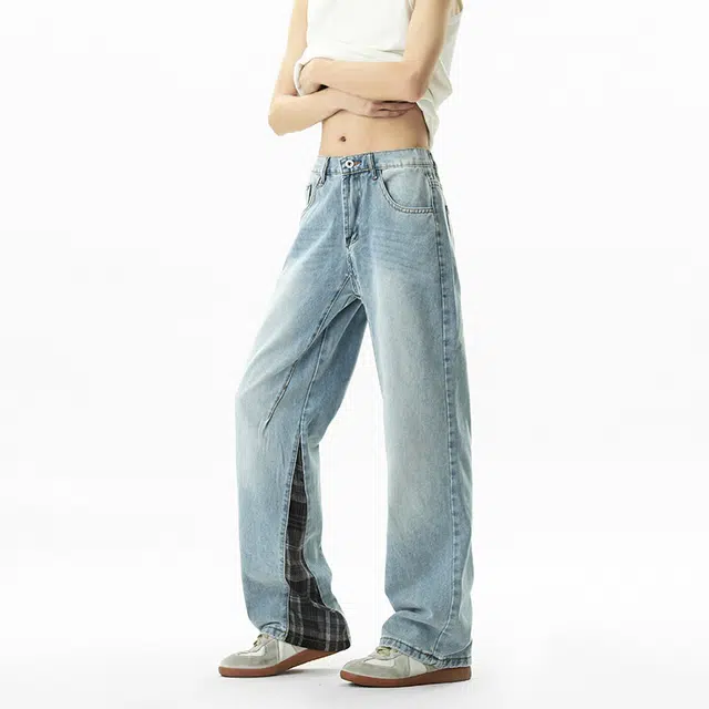 单爵 美式复古暗黑宽松直筒裤潮设计感裤子高街长裤牛仔裤 男女同款