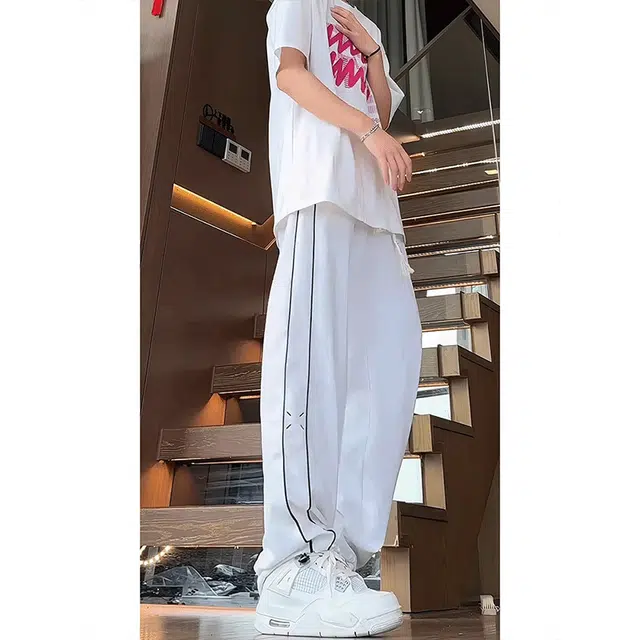 单爵 美式条纹薄款直筒休闲裤 男女同款