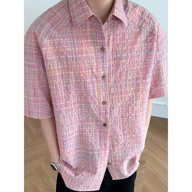 单爵 泡泡纱小格子薄款防晒上衣短袖衬衫 男女同款