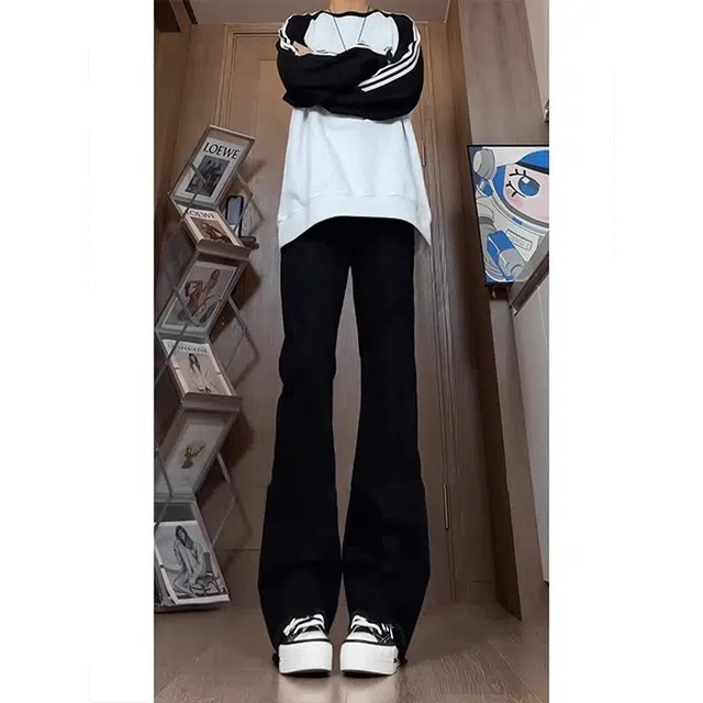 单爵 美式高街修身直筒微喇裤牛仔裤 男女同款