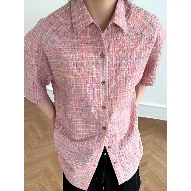 单爵 泡泡纱小格子薄款防晒上衣短袖衬衫 男女同款