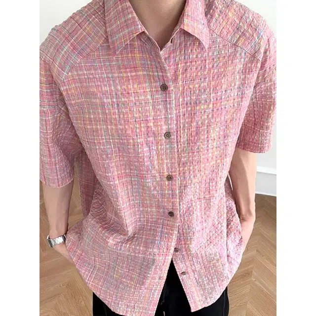 单爵 泡泡纱小格子薄款防晒上衣短袖衬衫 男女同款