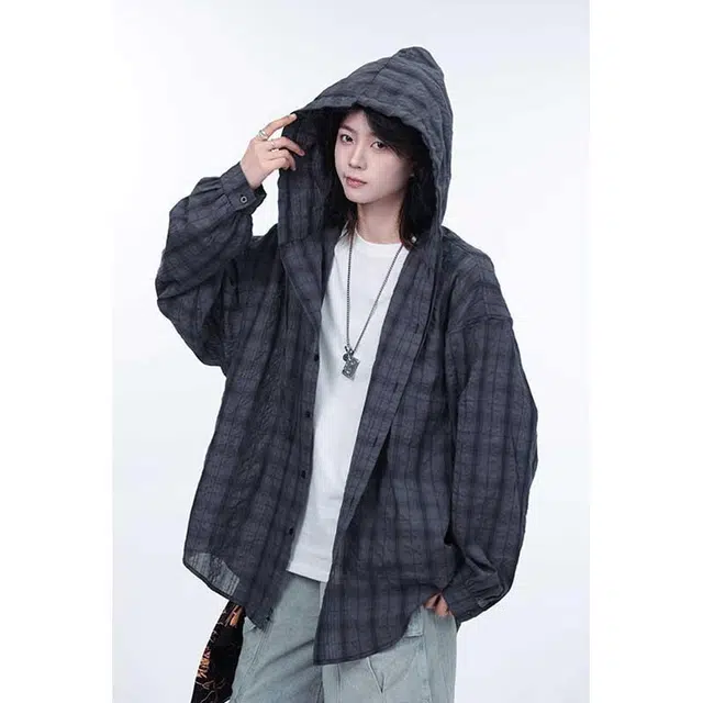 单爵 连帽衬衫外搭衬衣夏季轻薄外套宽松慵懒风休闲防晒服 男女同款