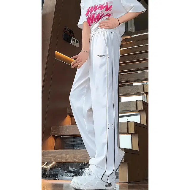 单爵 美式条纹薄款直筒休闲裤 男女同款