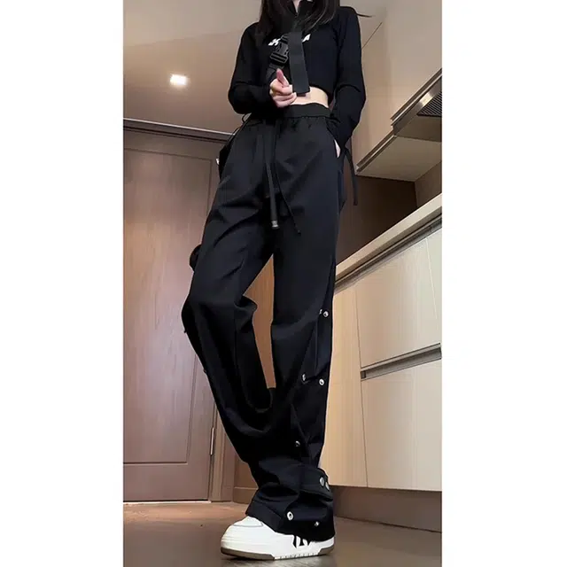 单爵 薄款美式高街百搭潮流微喇工装休闲裤 男女同款