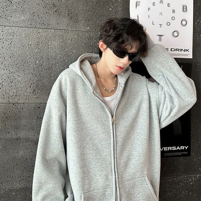 单爵 重磅纯色连帽高街情侣开衫外套潮牌宽松痞帅上衣卫衣 男女同款